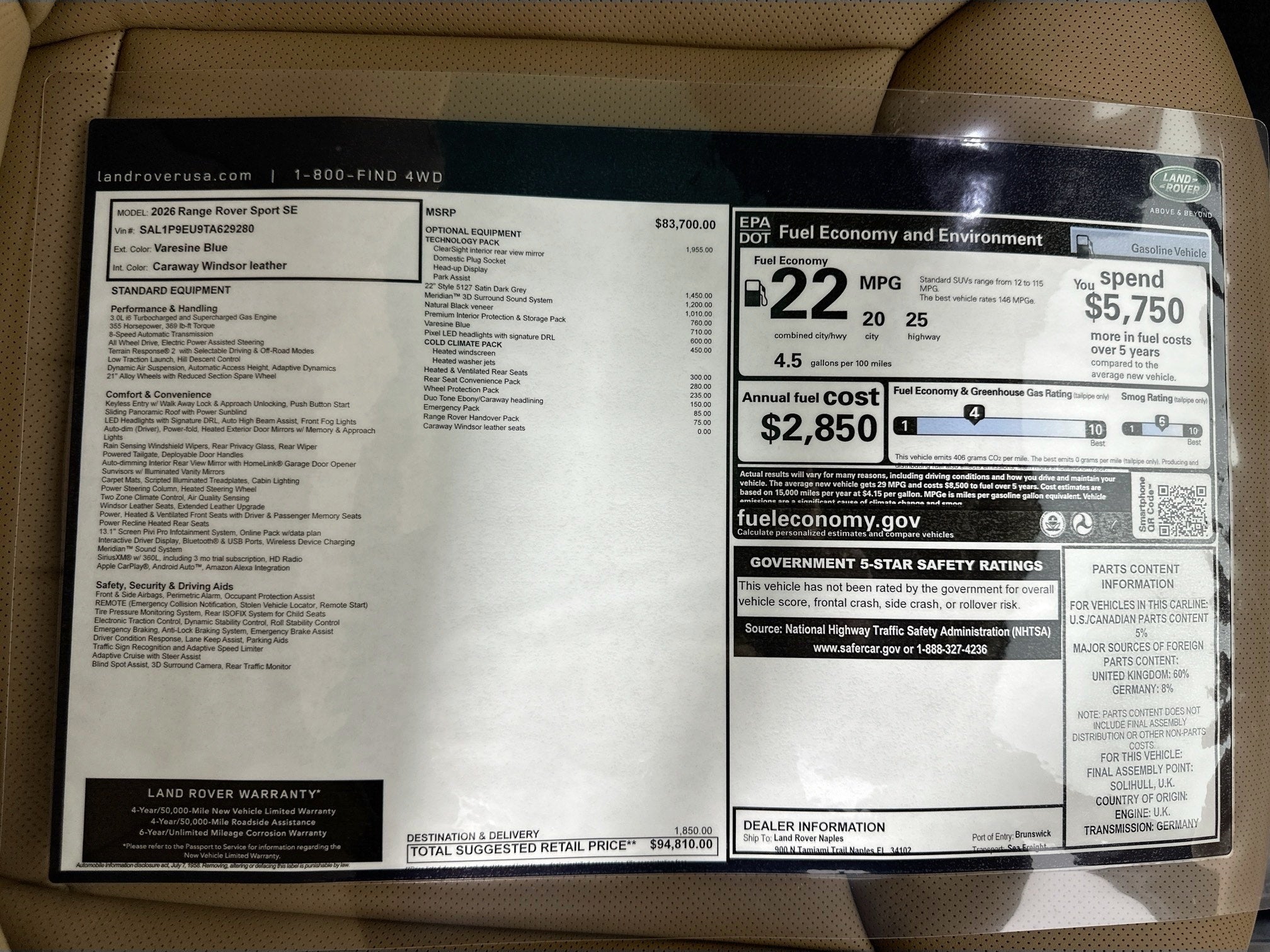 2026 Land Rover Range Rover Sport SE