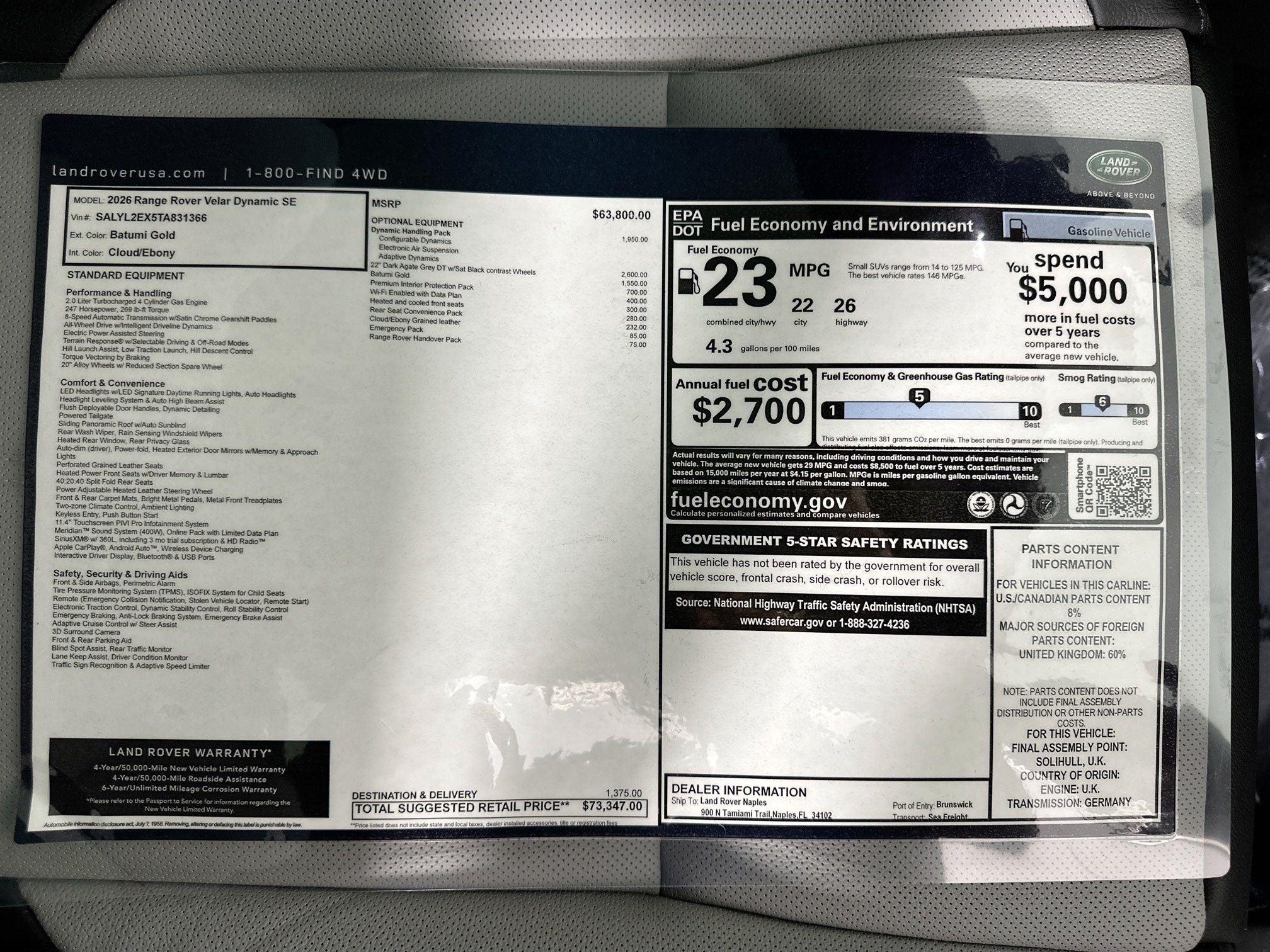 2026 Land Rover Range Rover Velar Dynamic SE