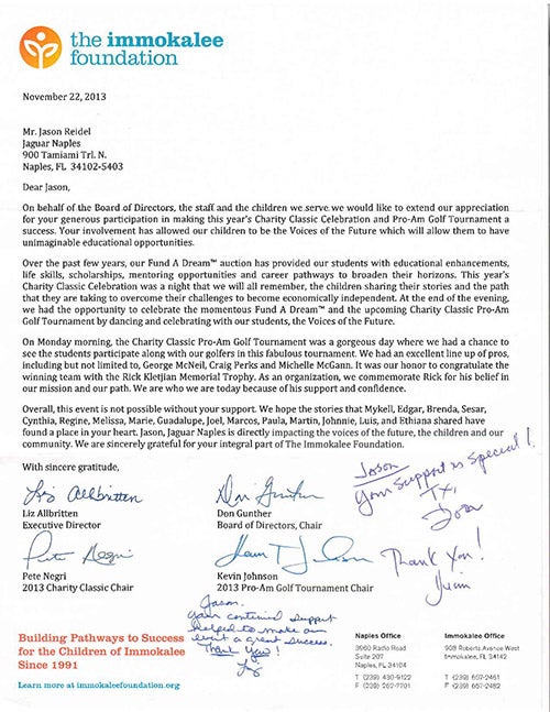 The Immokalee Foundation letter