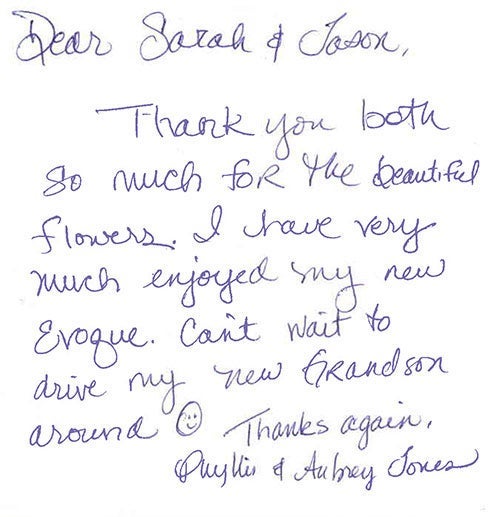 Phillis & Aubrey Thank you note