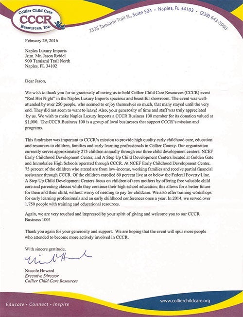 Collier Child Care Resources Thank You note