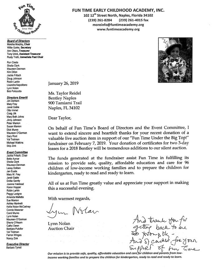 Fun Time Academy Thank You Letter