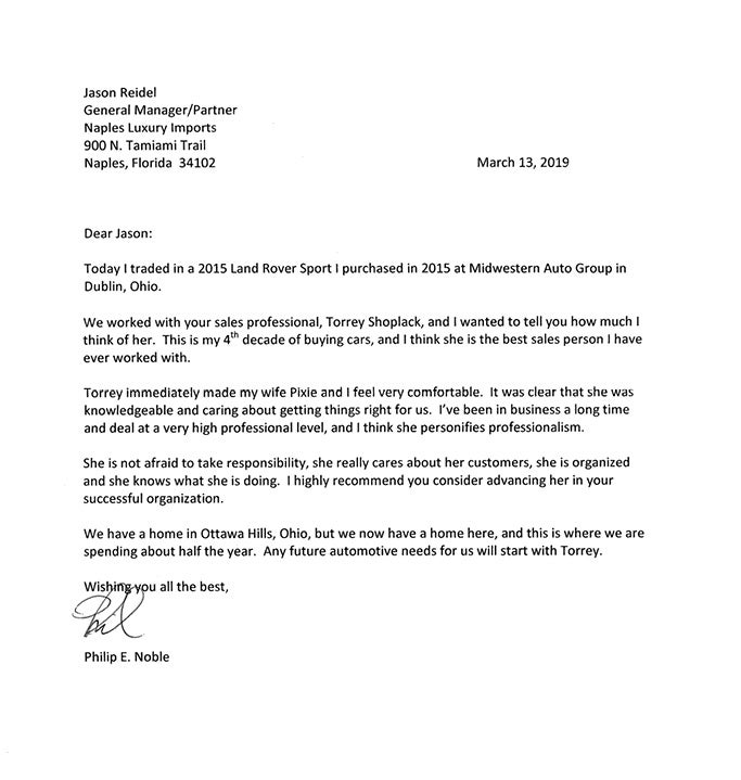 Thank you note - Phillip E. Noble