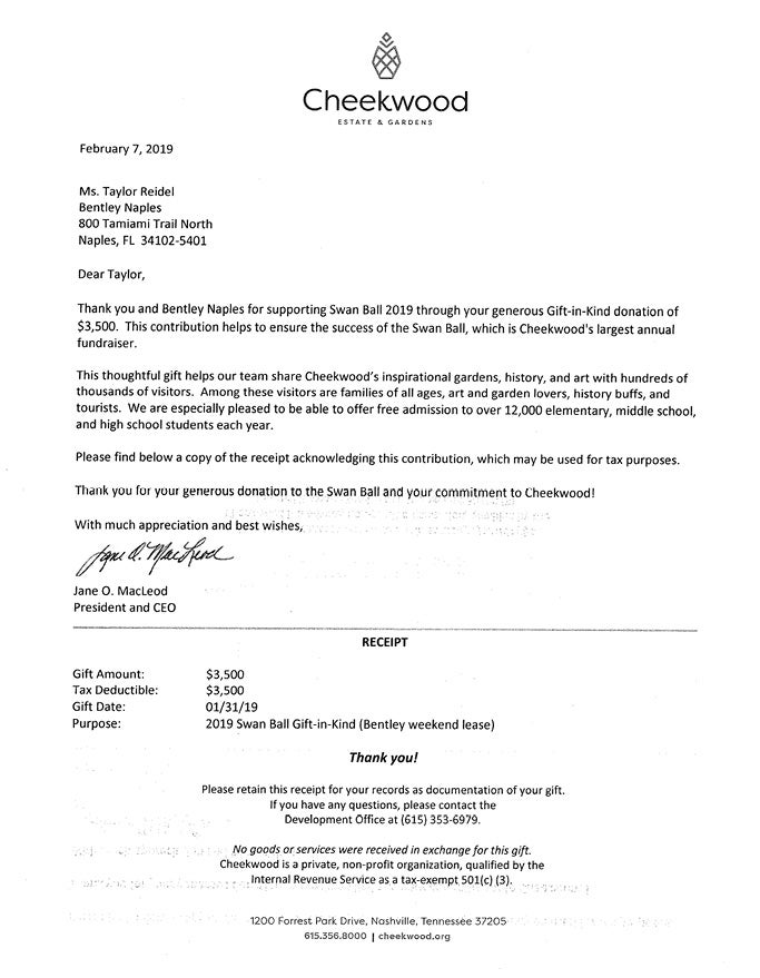 Swan Ball Thank You Letter