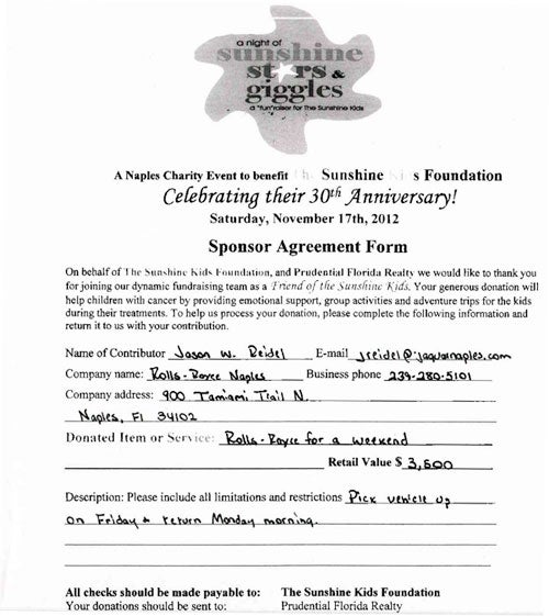 Sunshine Kids Foundation sponsor