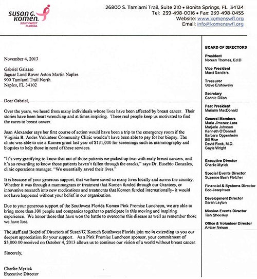 Susan G. Komen letter