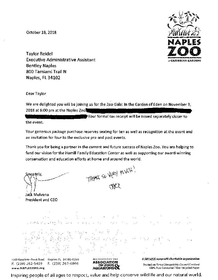 Thank you note - Naples Zoo